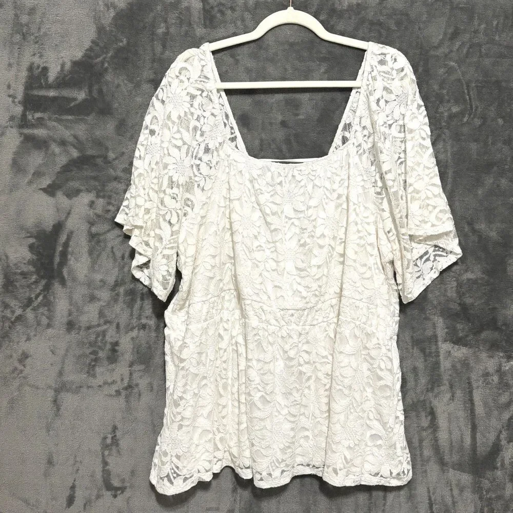 Torrid White Floral Lace Tunic Top Sz 16 Back Lace-Up